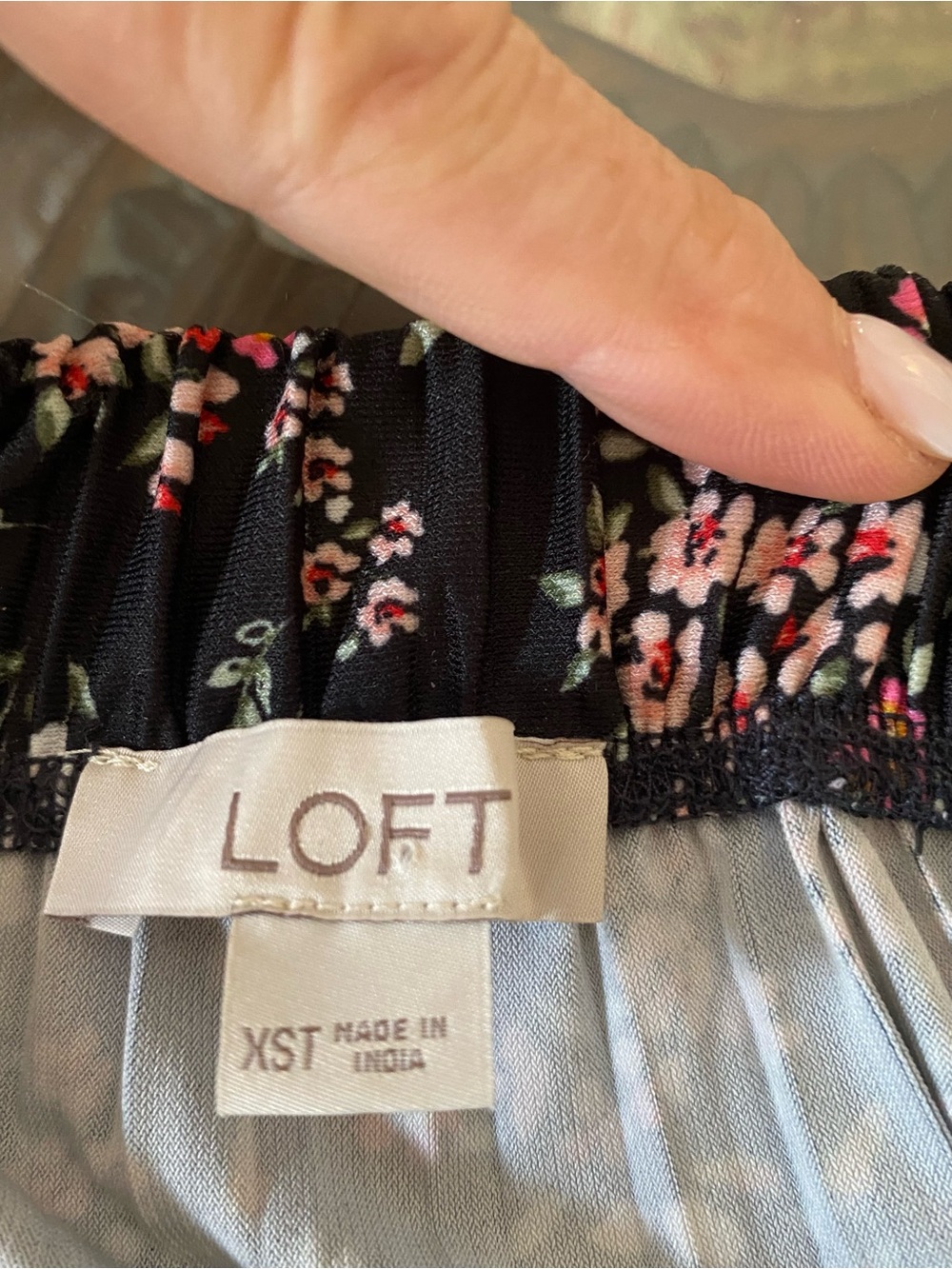 LOFT Black Pleated Midi Skirt with Pink & White Floral Print - Picture 6 of 6